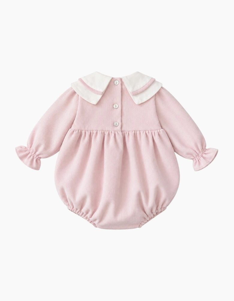Girls Pale Pink Corduroy Collared Romper