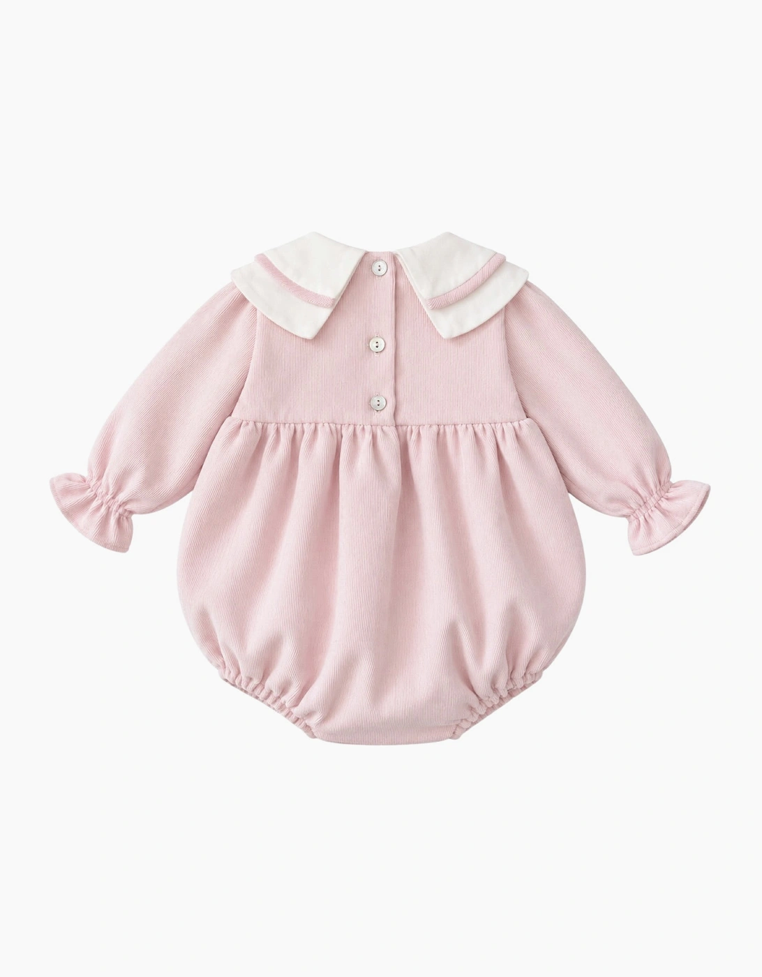 Girls Pale Pink Corduroy Collared Romper