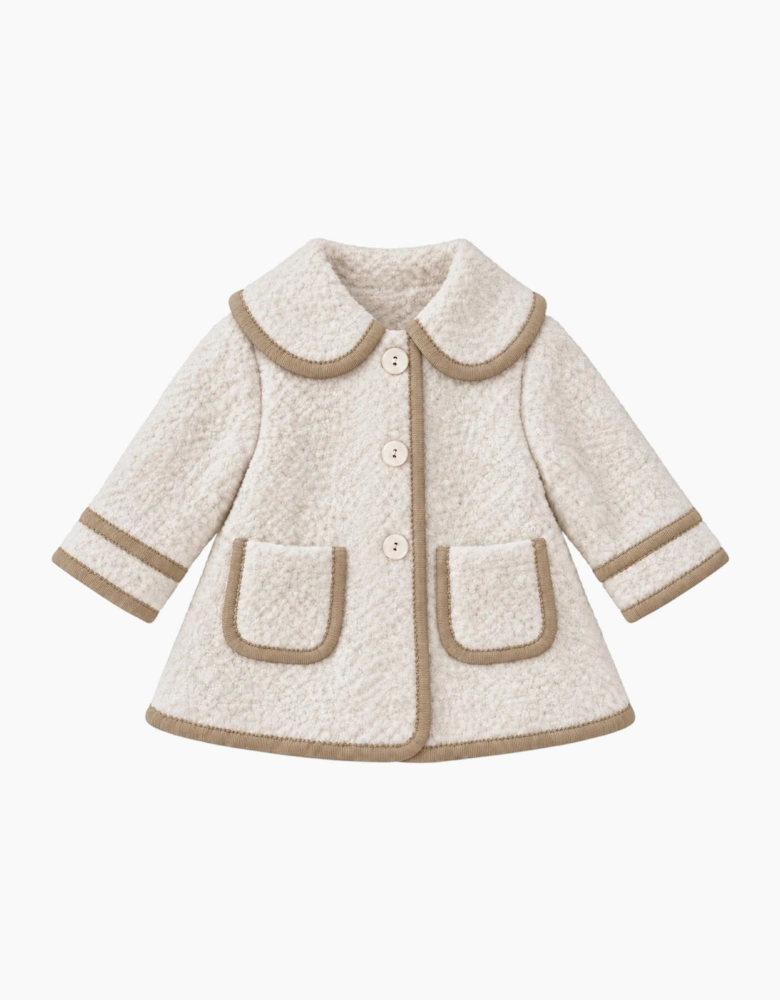 Girls Ivory and Beige Boucle Coat