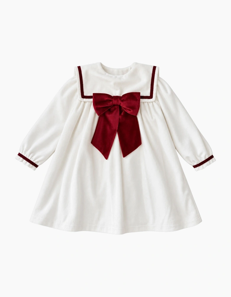 Girls Ivory and Red Velour Dress