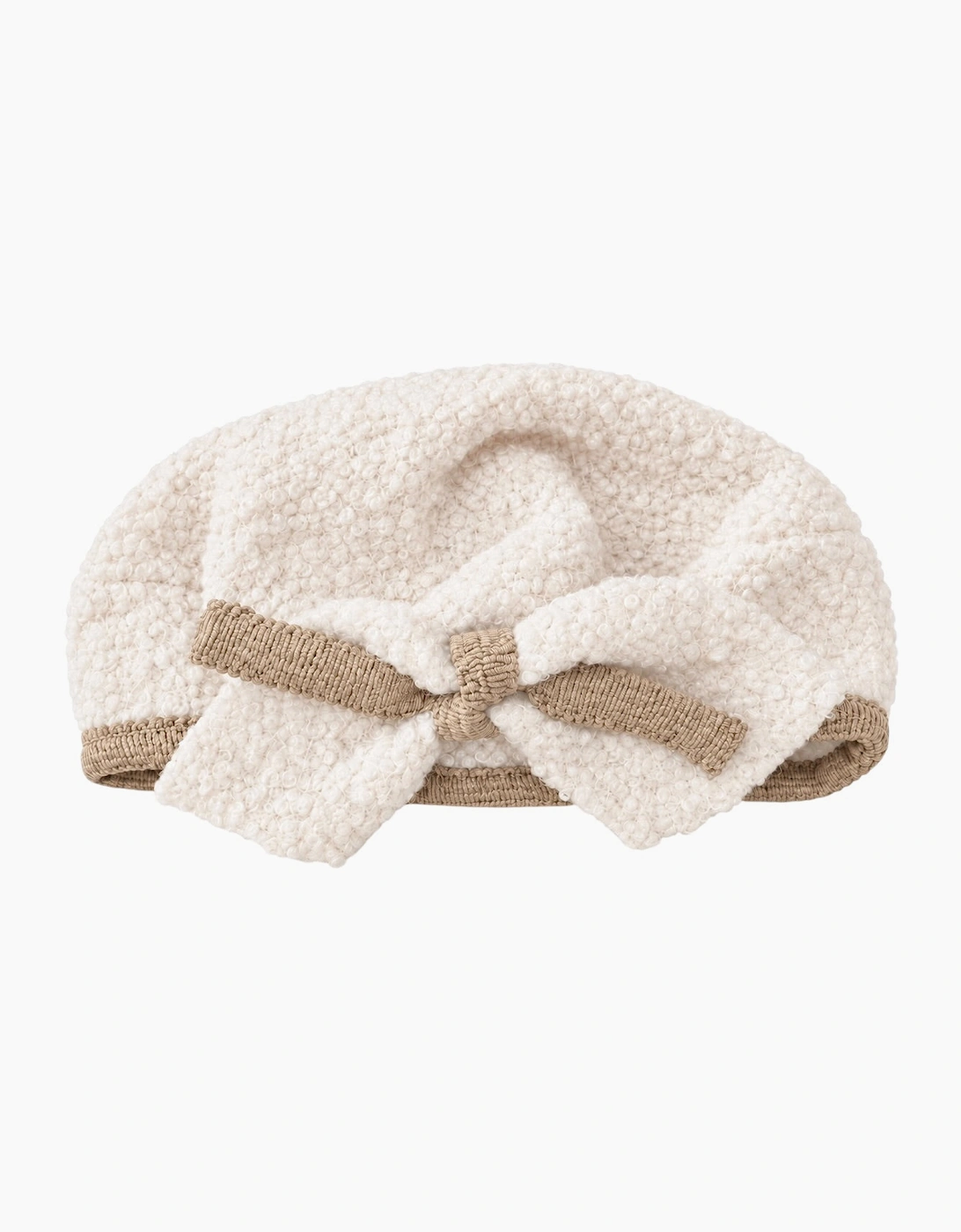 Girls Ivory and Beige Boucle Beret Hat