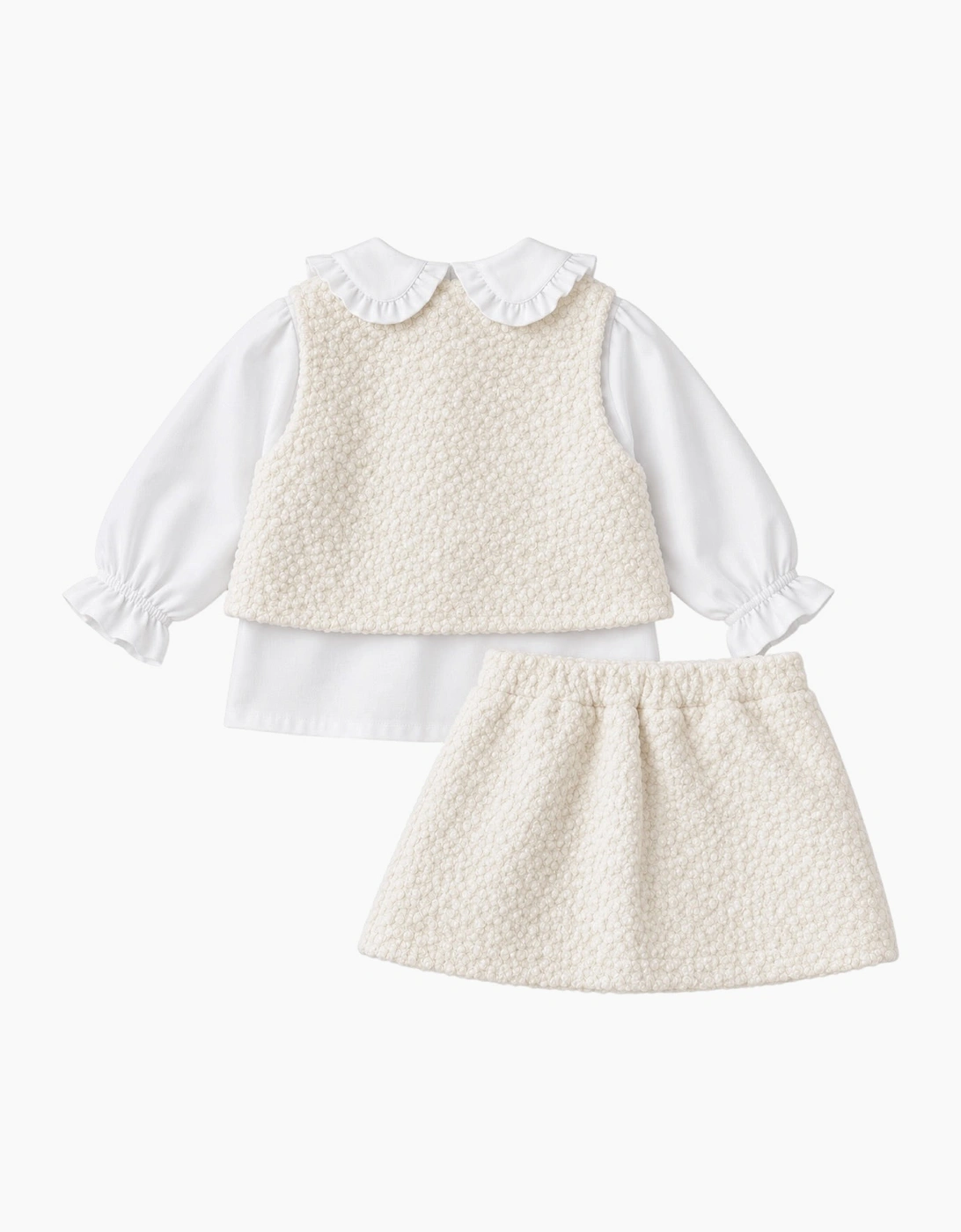 Girls Ivory Boucle 3 Piece Gilet Skirt Set