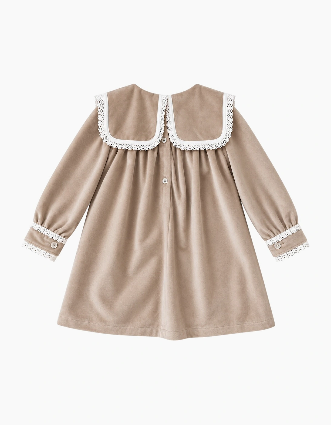 Girls Beige Velour Collared Dress