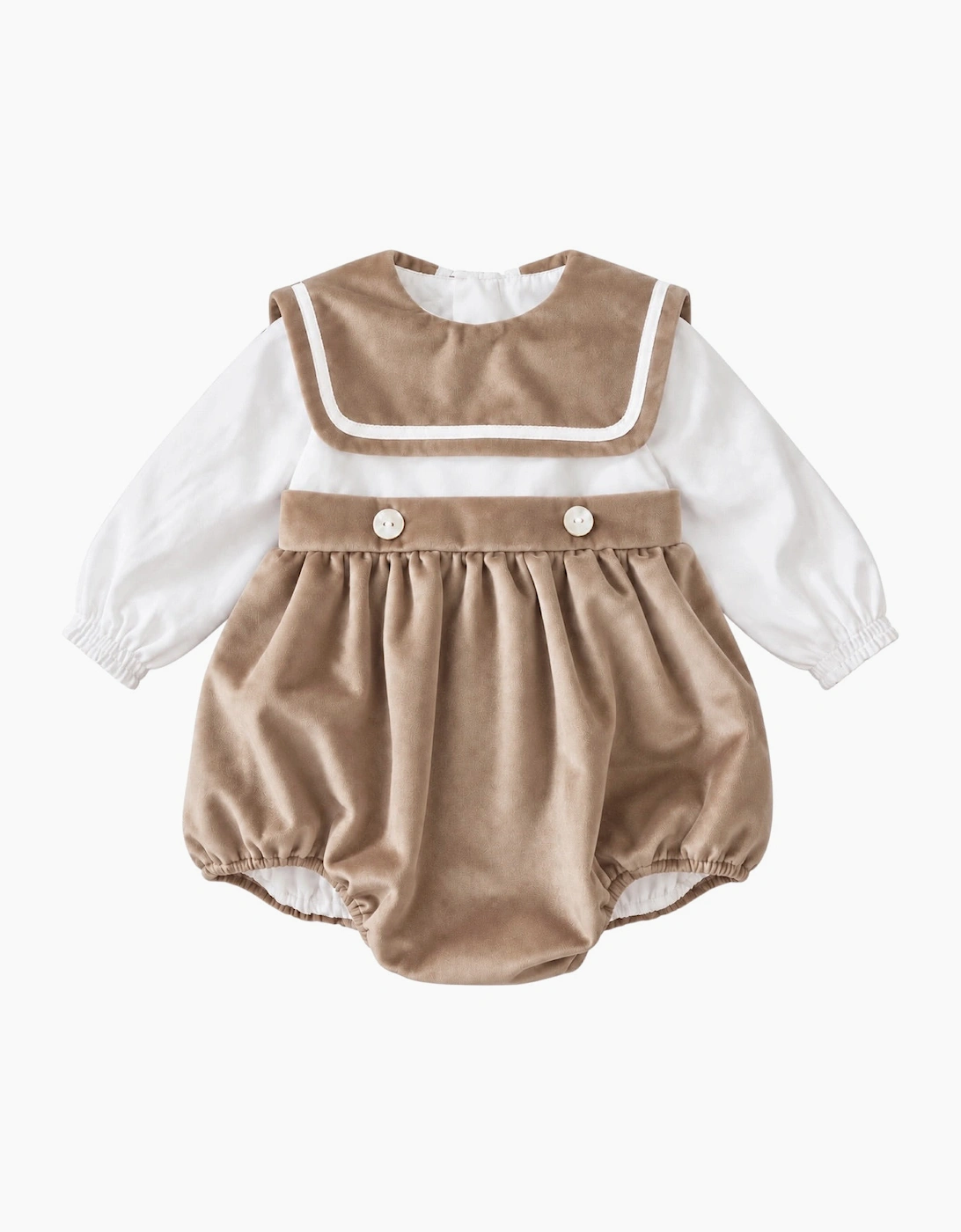 Boys Beige Velour Collared Romper