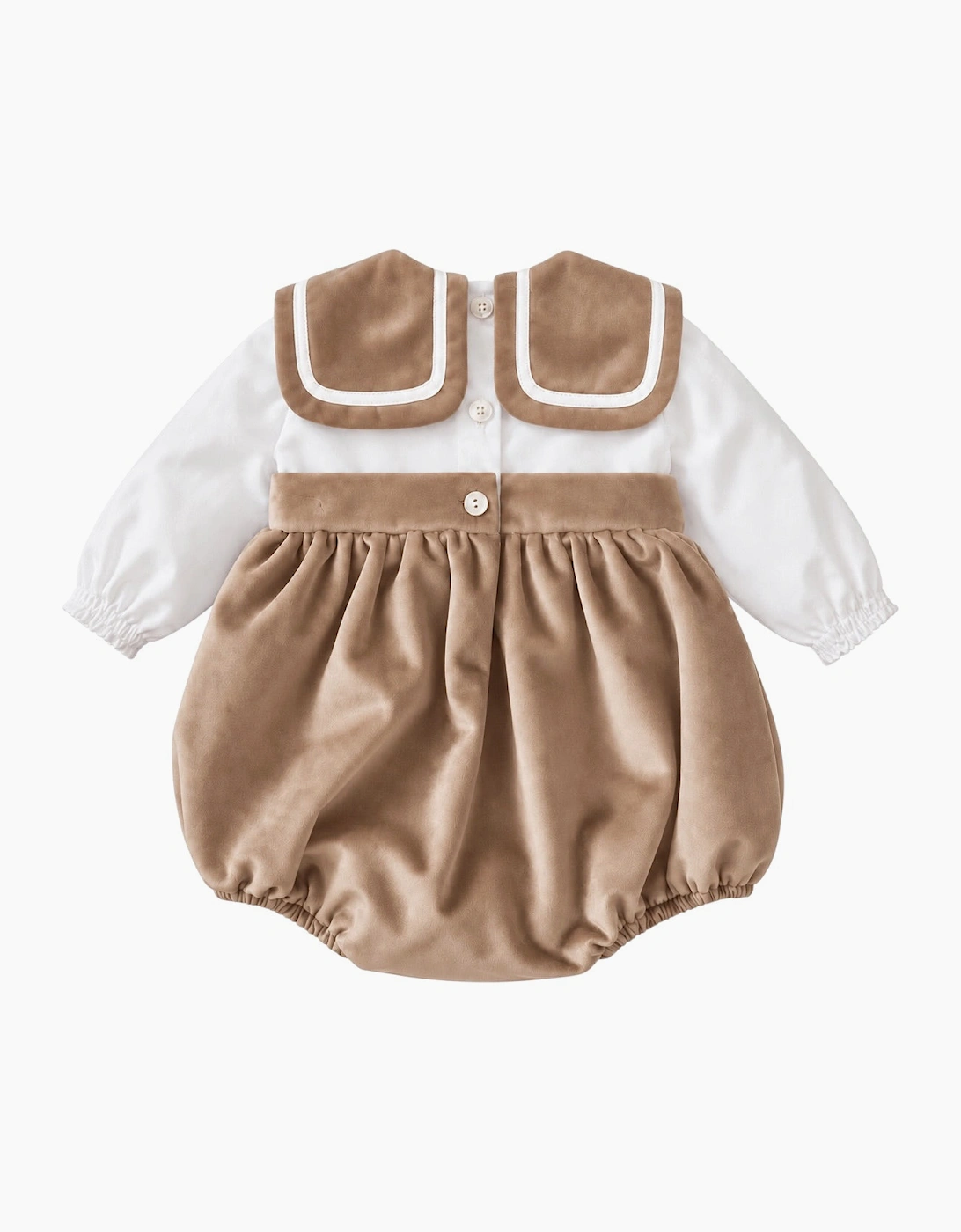 Boys Beige Velour Collared Romper