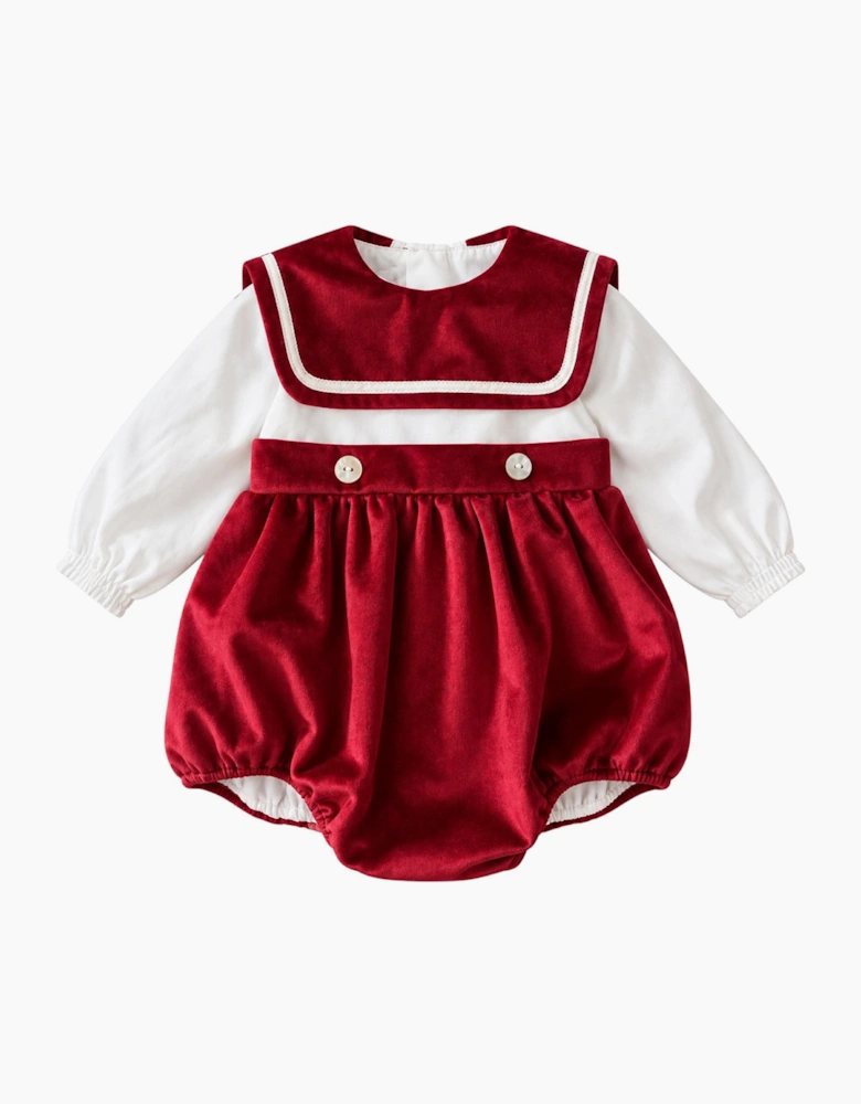 Boys Red Velour Collared Romper
