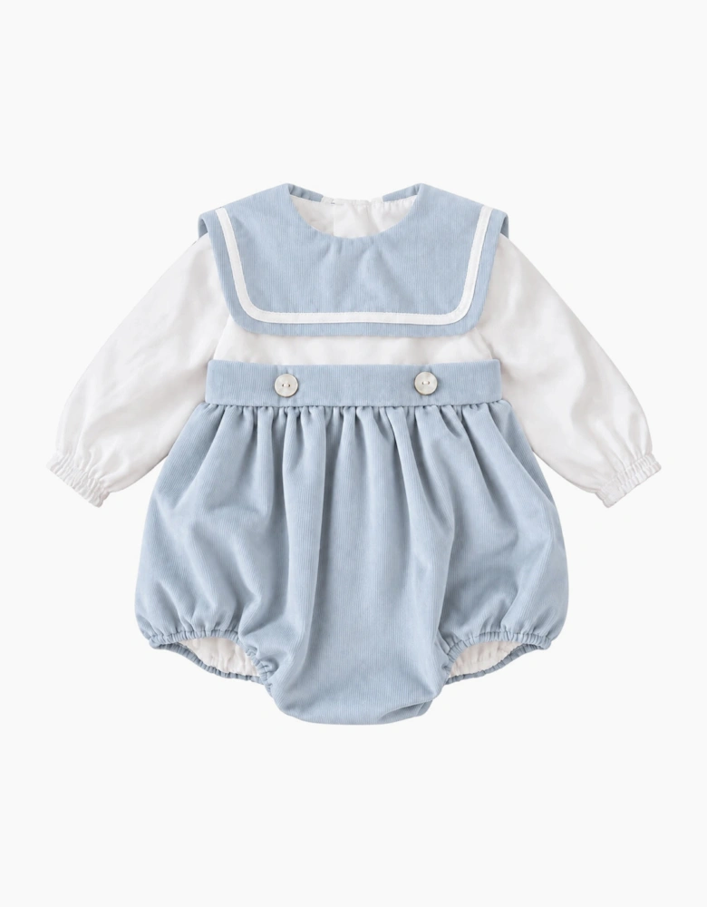Boys Pale Blue Corduroy Collared Romper