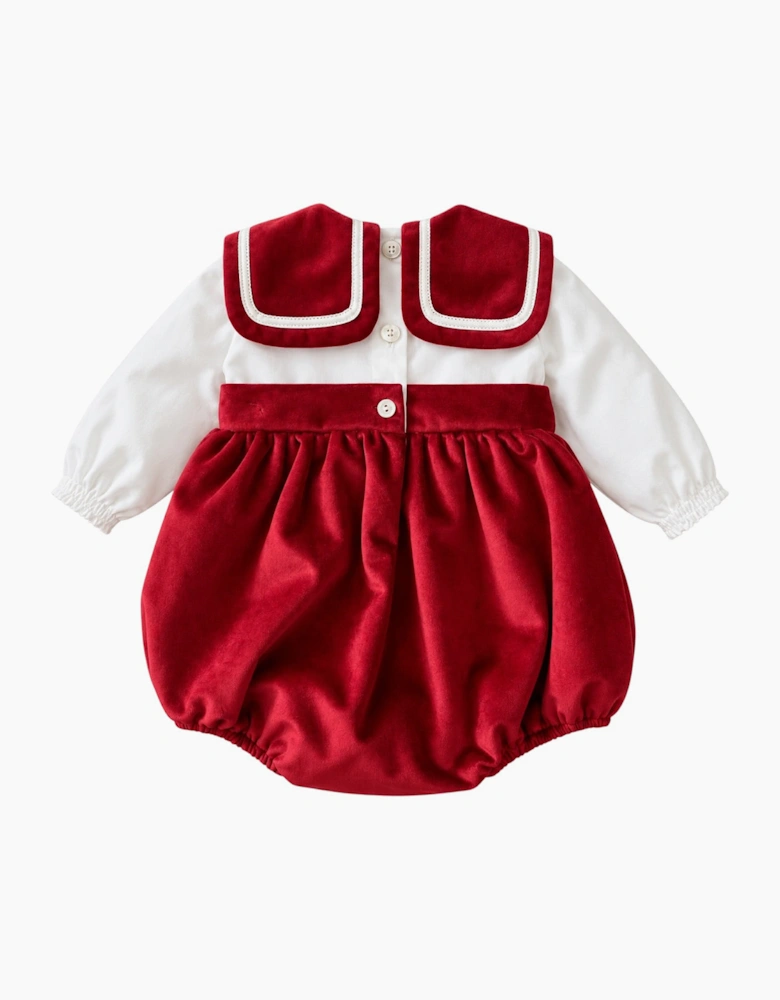 Boys Red Velour Collared Romper