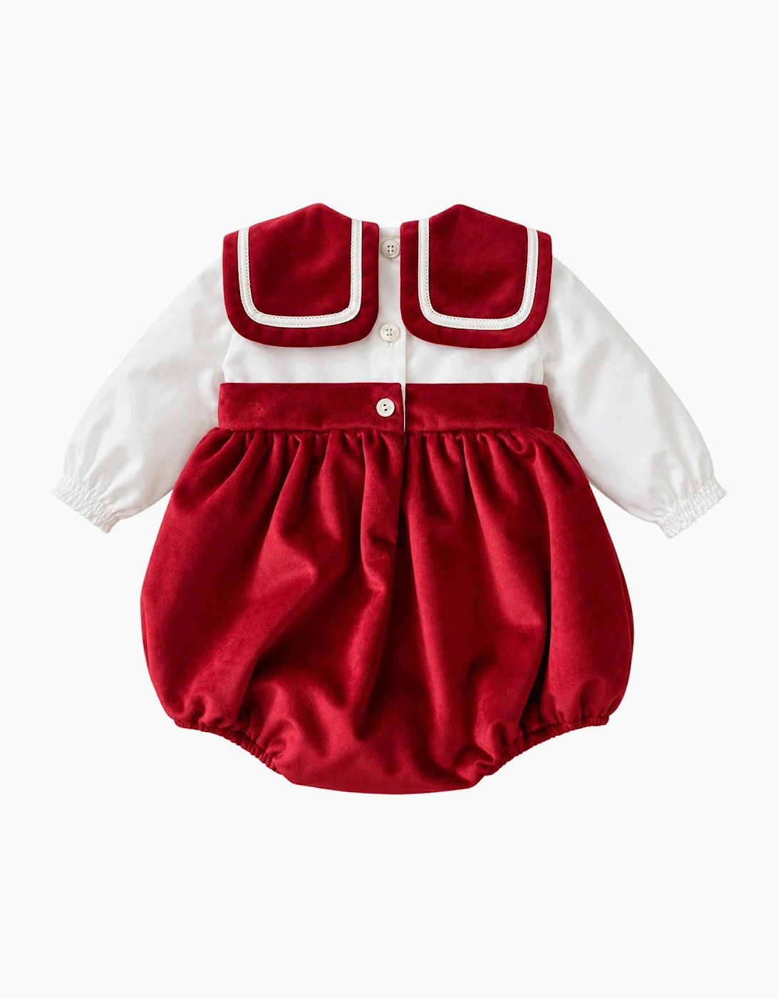 Boys Red Velour Collared Romper