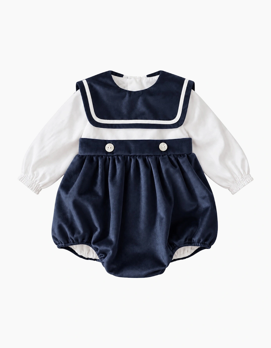Boys Navy Velour Collared Romper