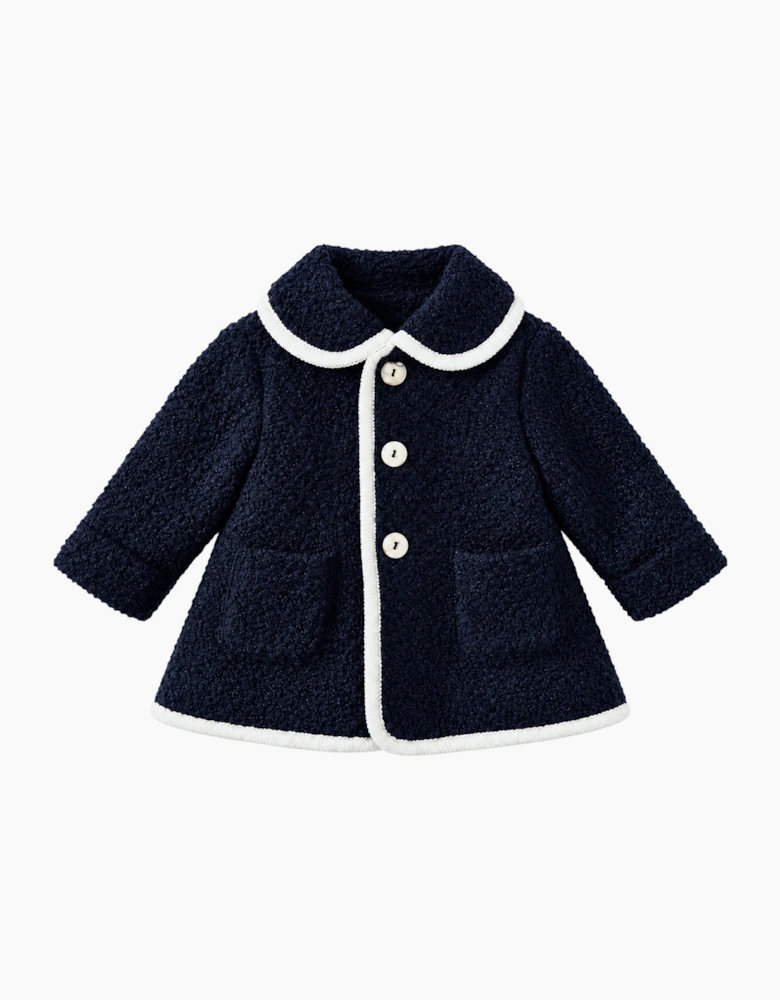 Navy and White Boucle Coat