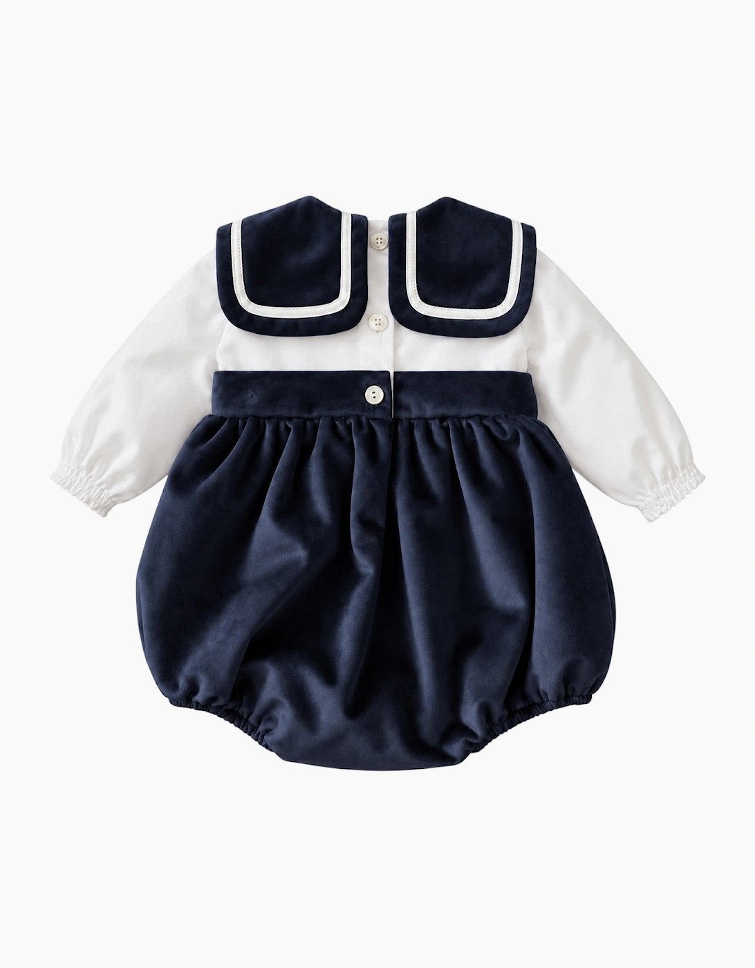 Boys Navy Velour Collared Romper