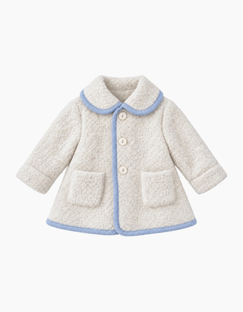Ivory and Pale Blue Boucle Coat