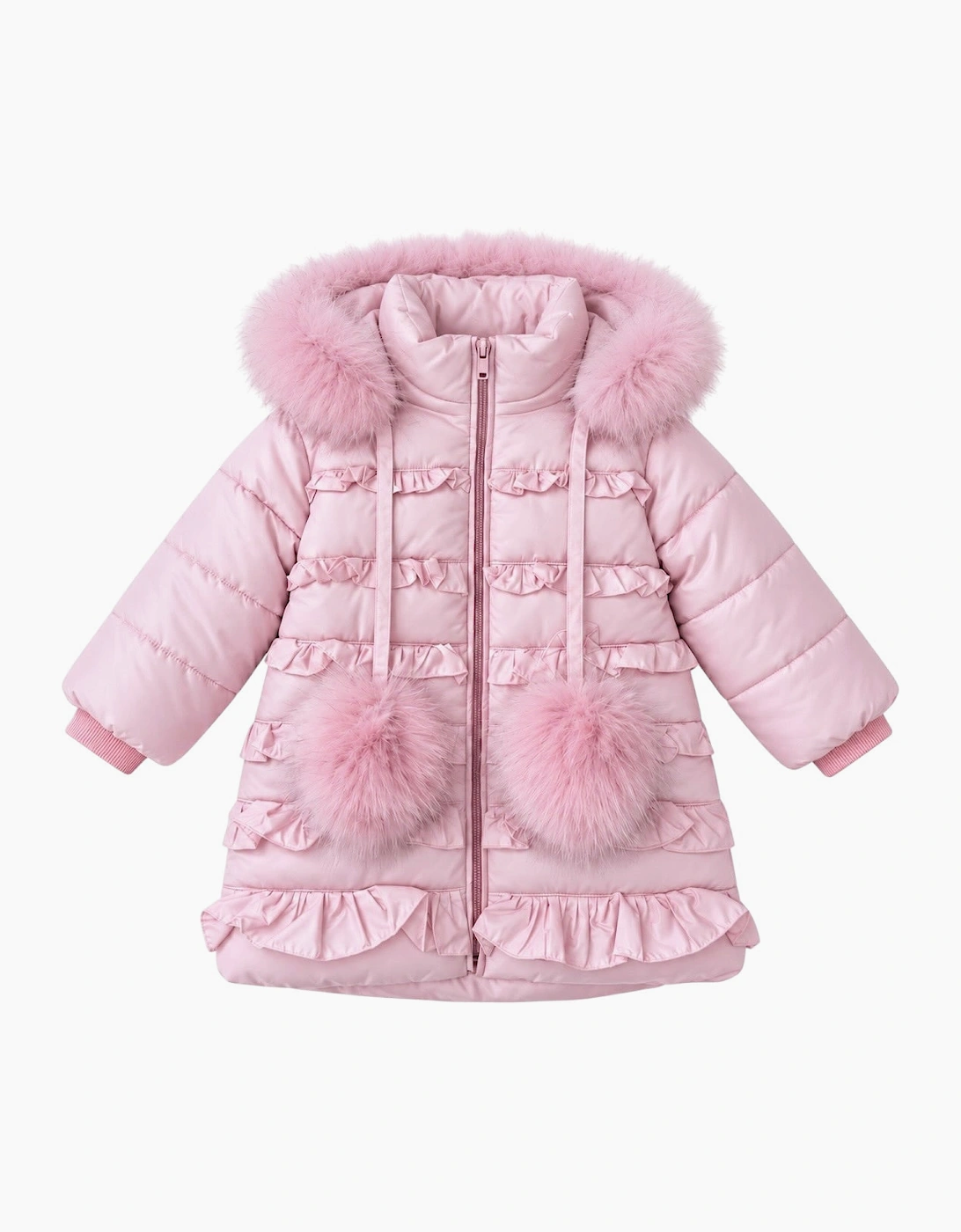 Girls Pale Pink Fur Trim Long Coat