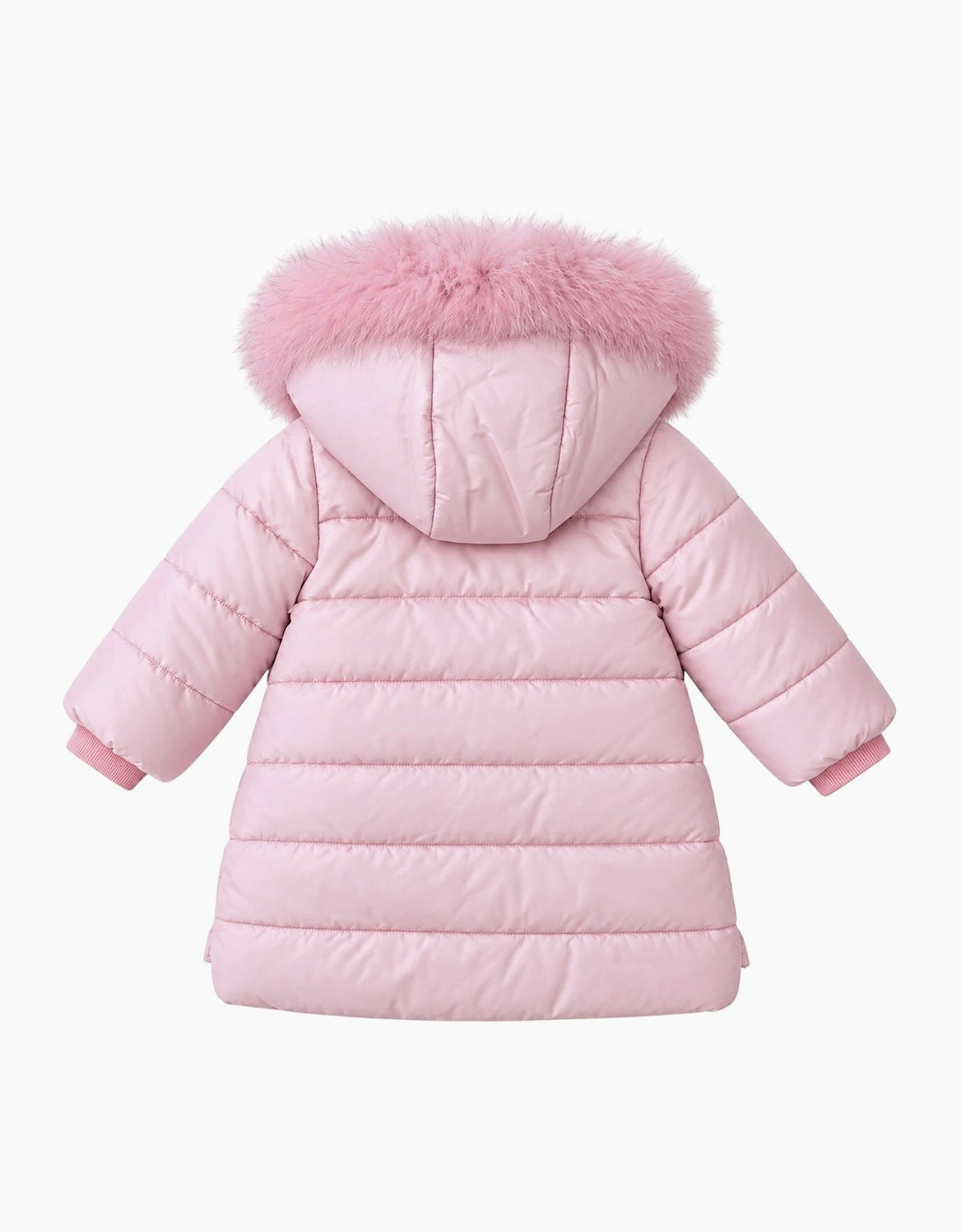 Girls Pale Pink Fur Trim Long Coat