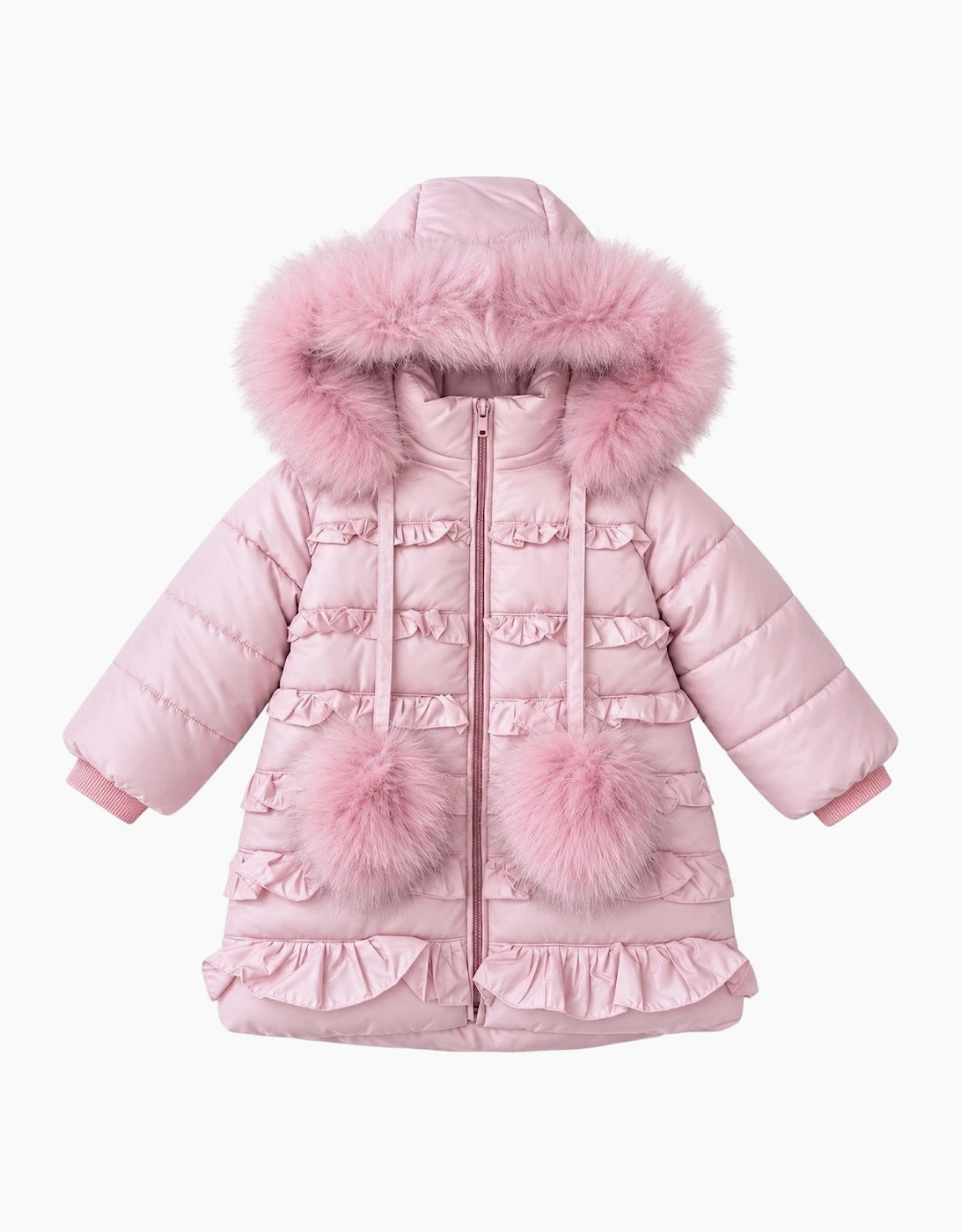Girls Pale Pink Fur Trim Long Coat