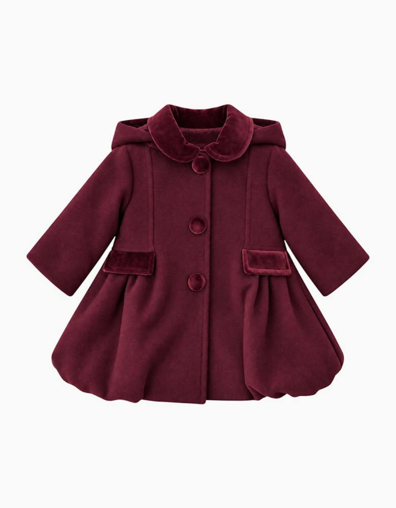 Girls Burgundy Wool Button Up Coat