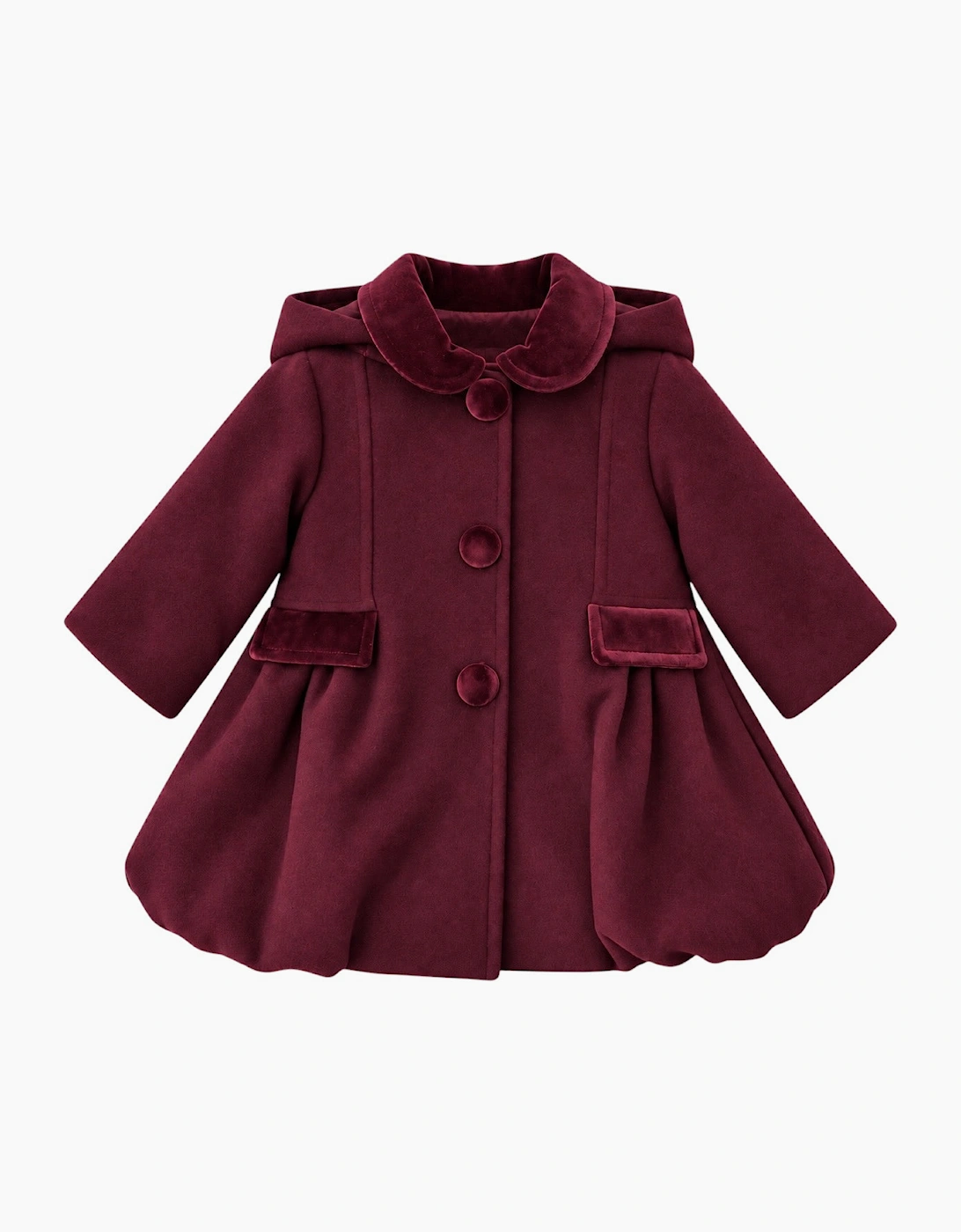 Girls Burgundy Wool Button Up Coat