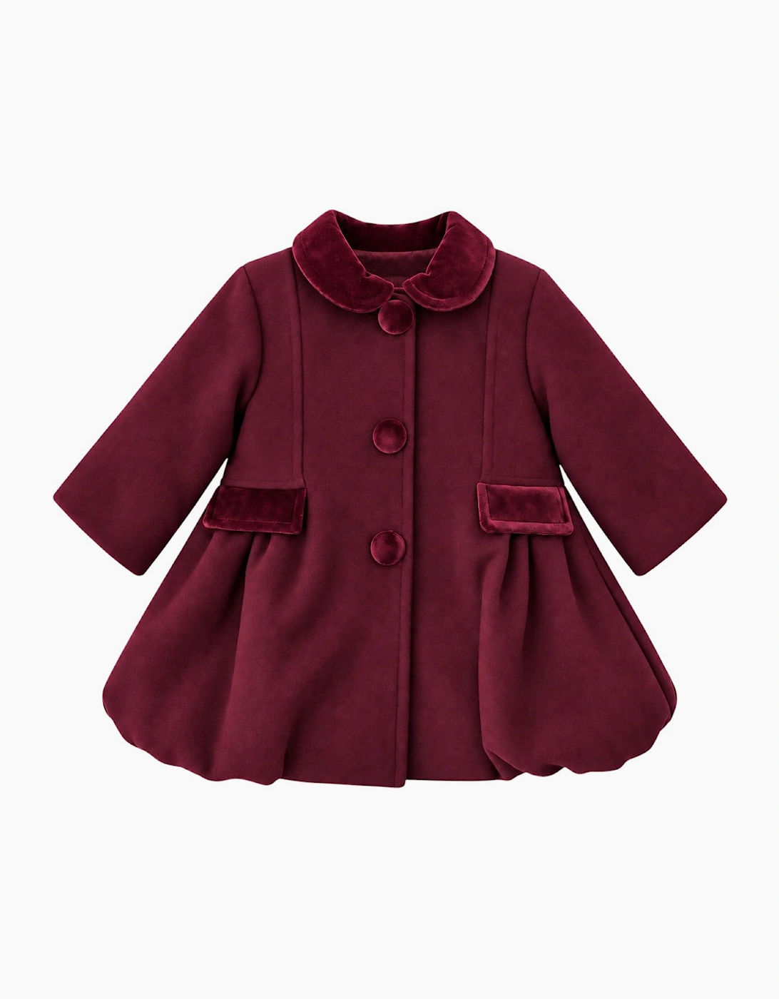 Girls Burgundy Wool Button Up Coat