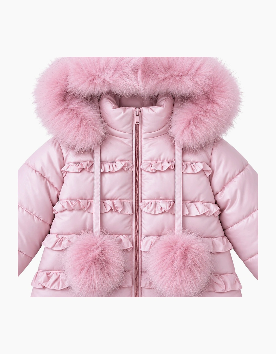 Girls Pale Pink Fur Trim Long Coat