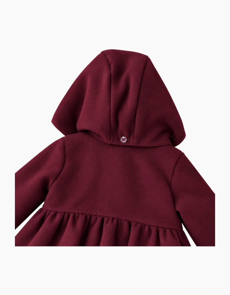 Girls Burgundy Wool Button Up Coat