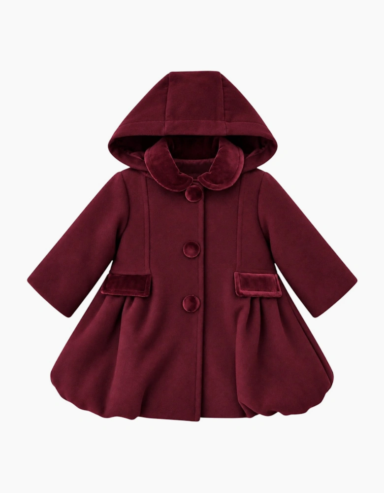 Girls Burgundy Wool Button Up Coat