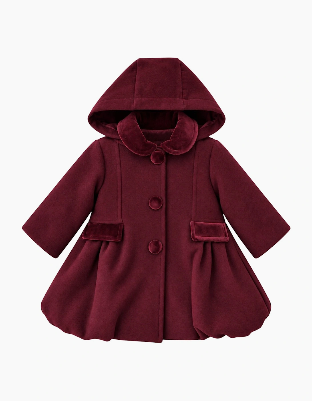 Girls Burgundy Wool Button Up Coat