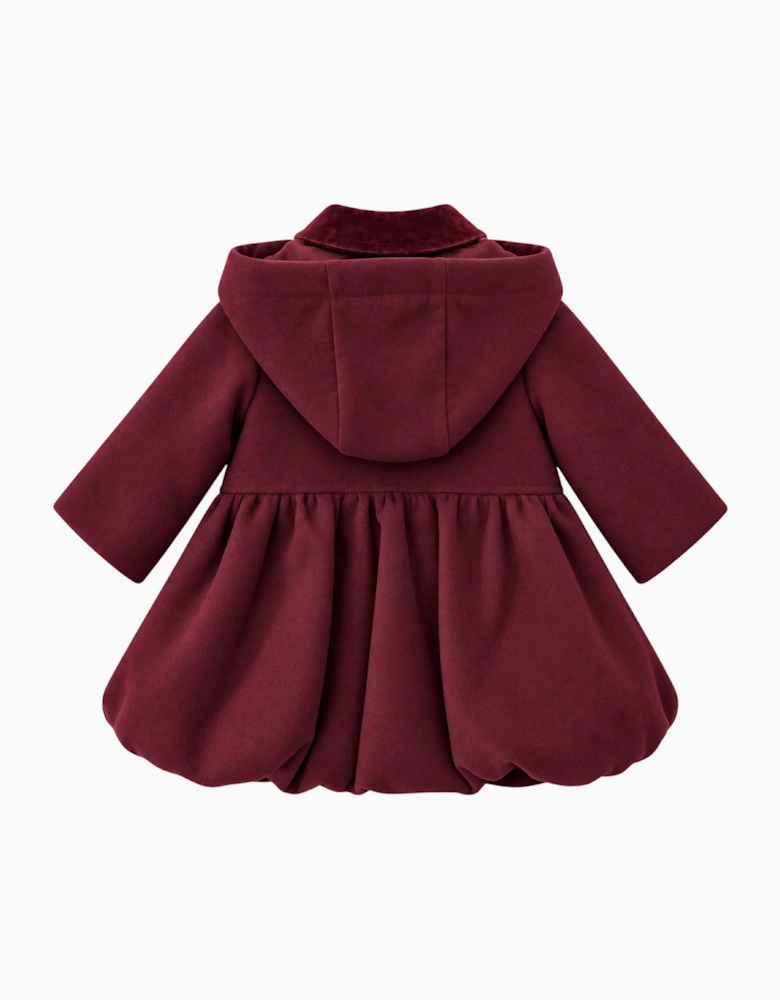 Girls Burgundy Wool Button Up Coat