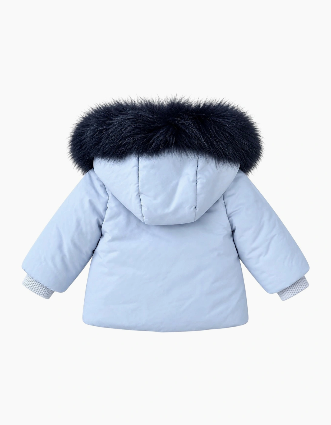 Boys Pale Blue and Navy Fur Trim Coat