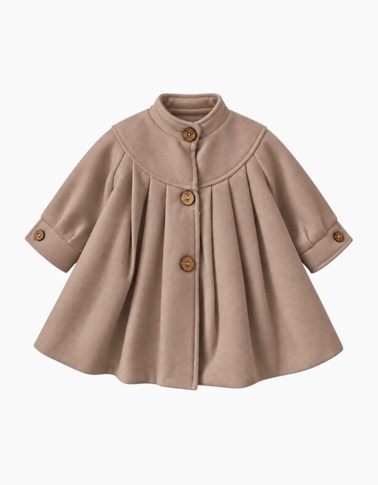 Girls Beige Wool Button Up Coat