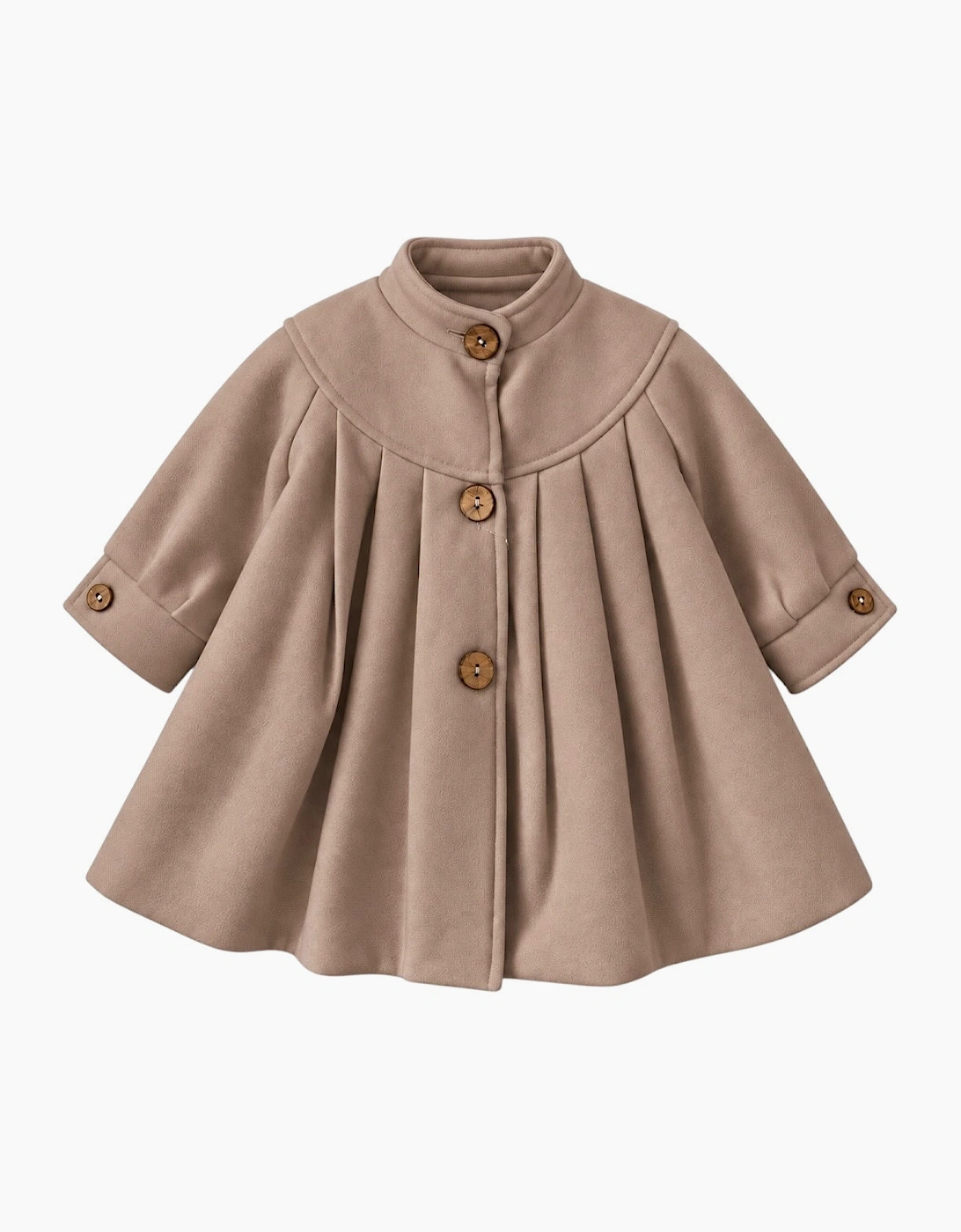 Girls Beige Wool Button Up Coat