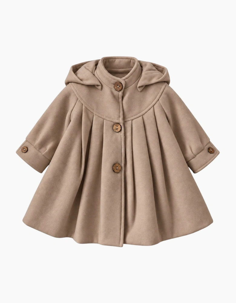 Girls Beige Wool Button Up Coat