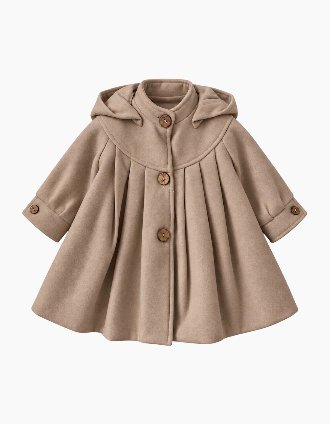 Girls Beige Wool Button Up Coat