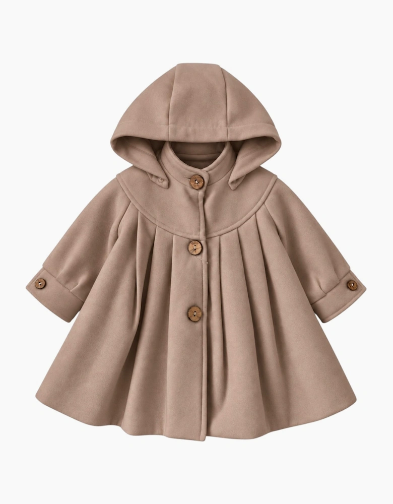 Girls Beige Wool Button Up Coat