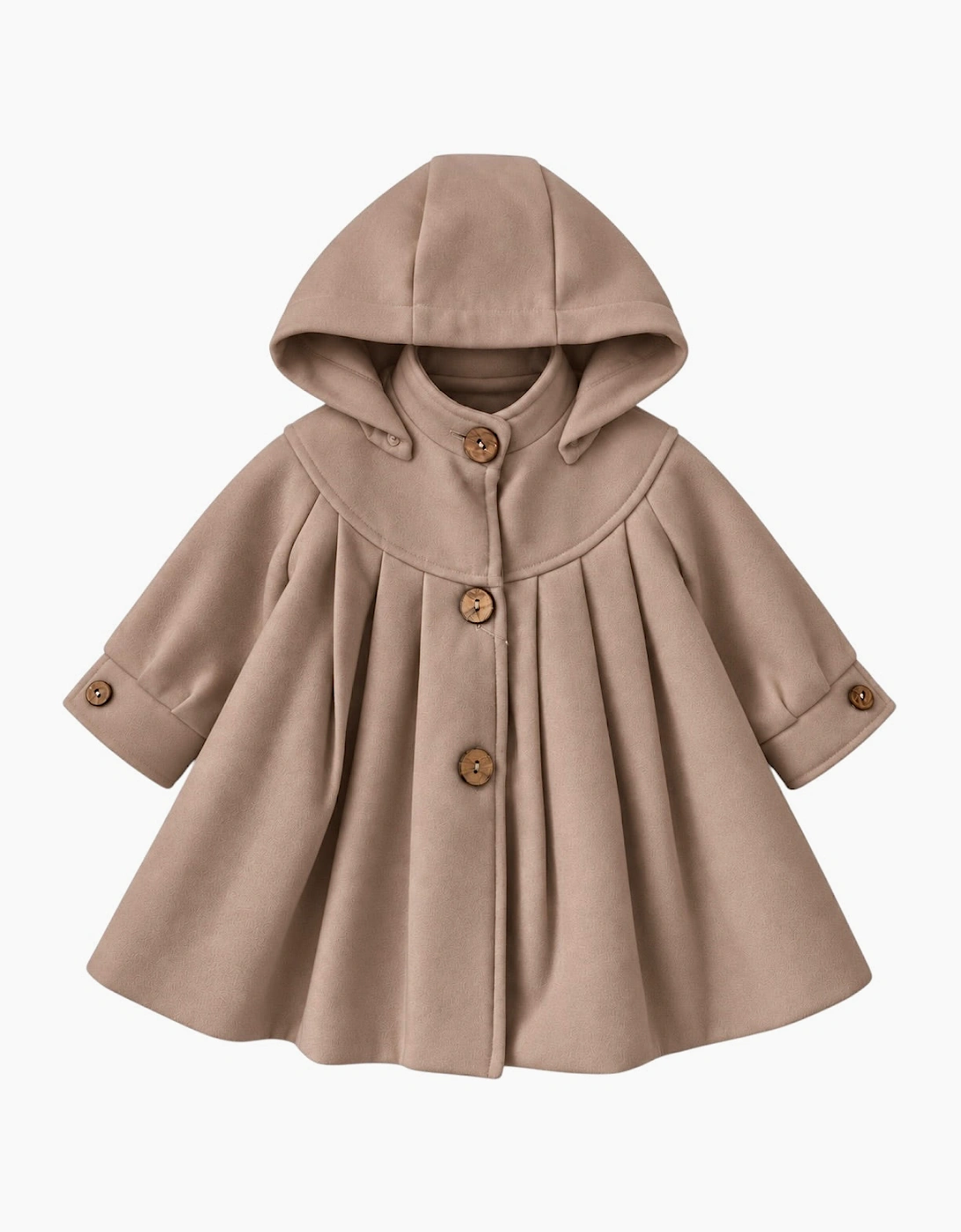 Girls Beige Wool Button Up Coat