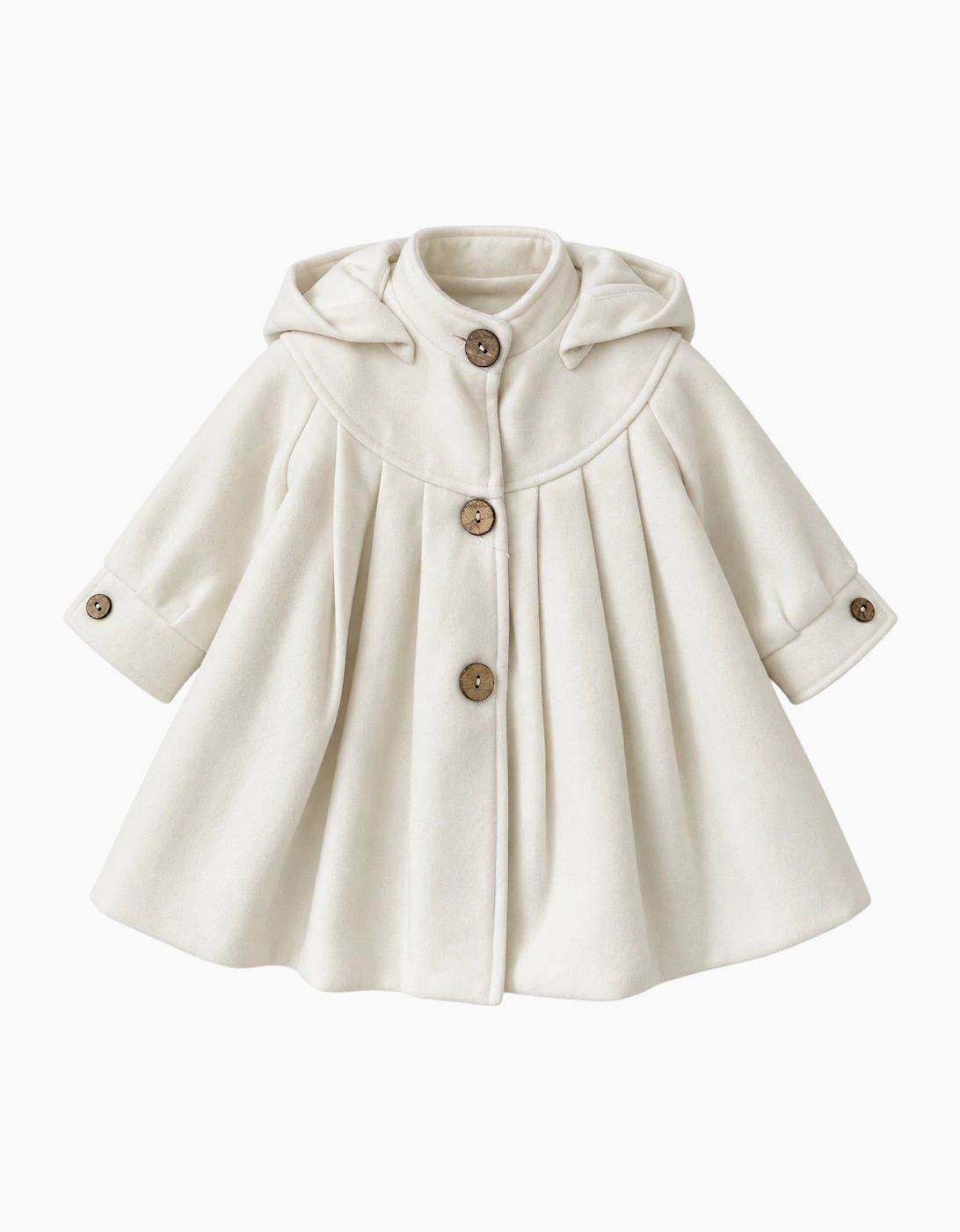 Girls Ivory Wool Button Up Coat