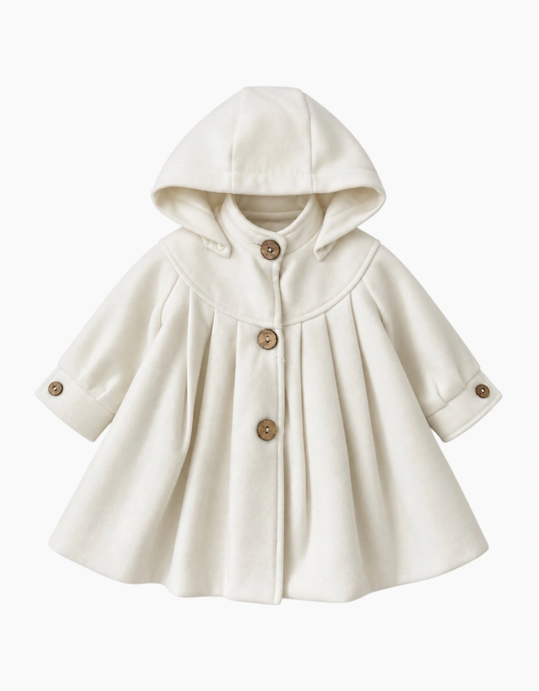 Girls Ivory Wool Button Up Coat