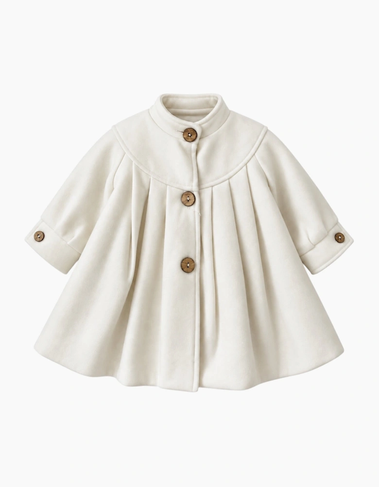 Girls Ivory Wool Button Up Coat
