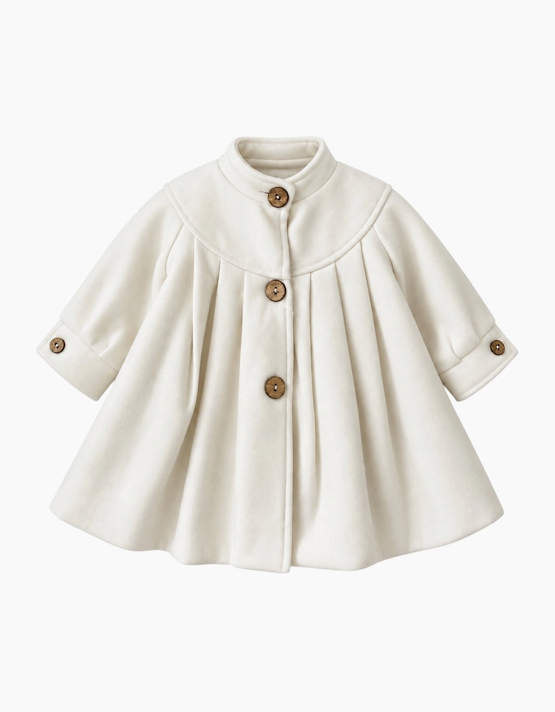 Girls Ivory Wool Button Up Coat