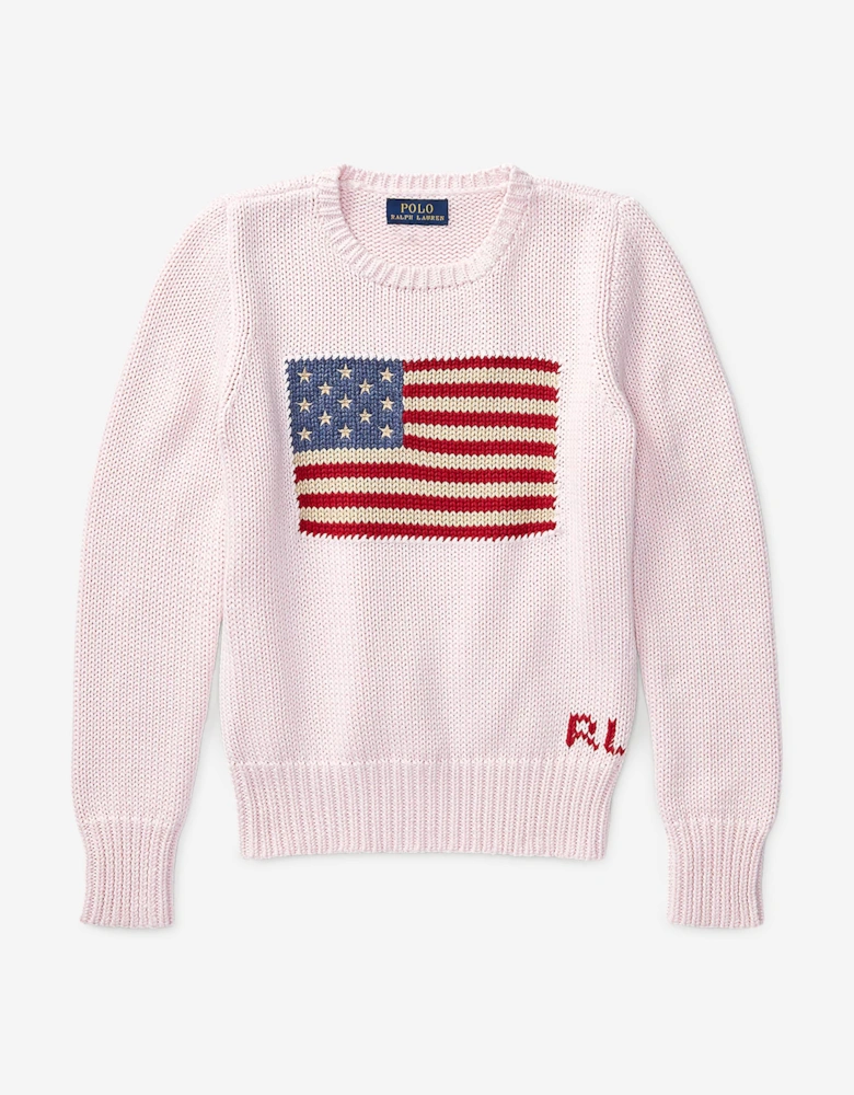 Ralph Lauren Girls USA Flag Jumper in Pink