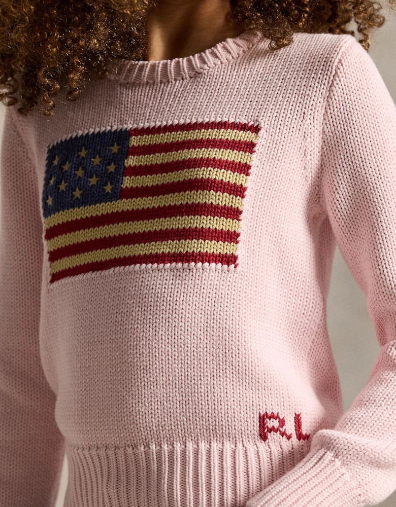 Ralph Lauren Girls USA Flag Jumper in Pink