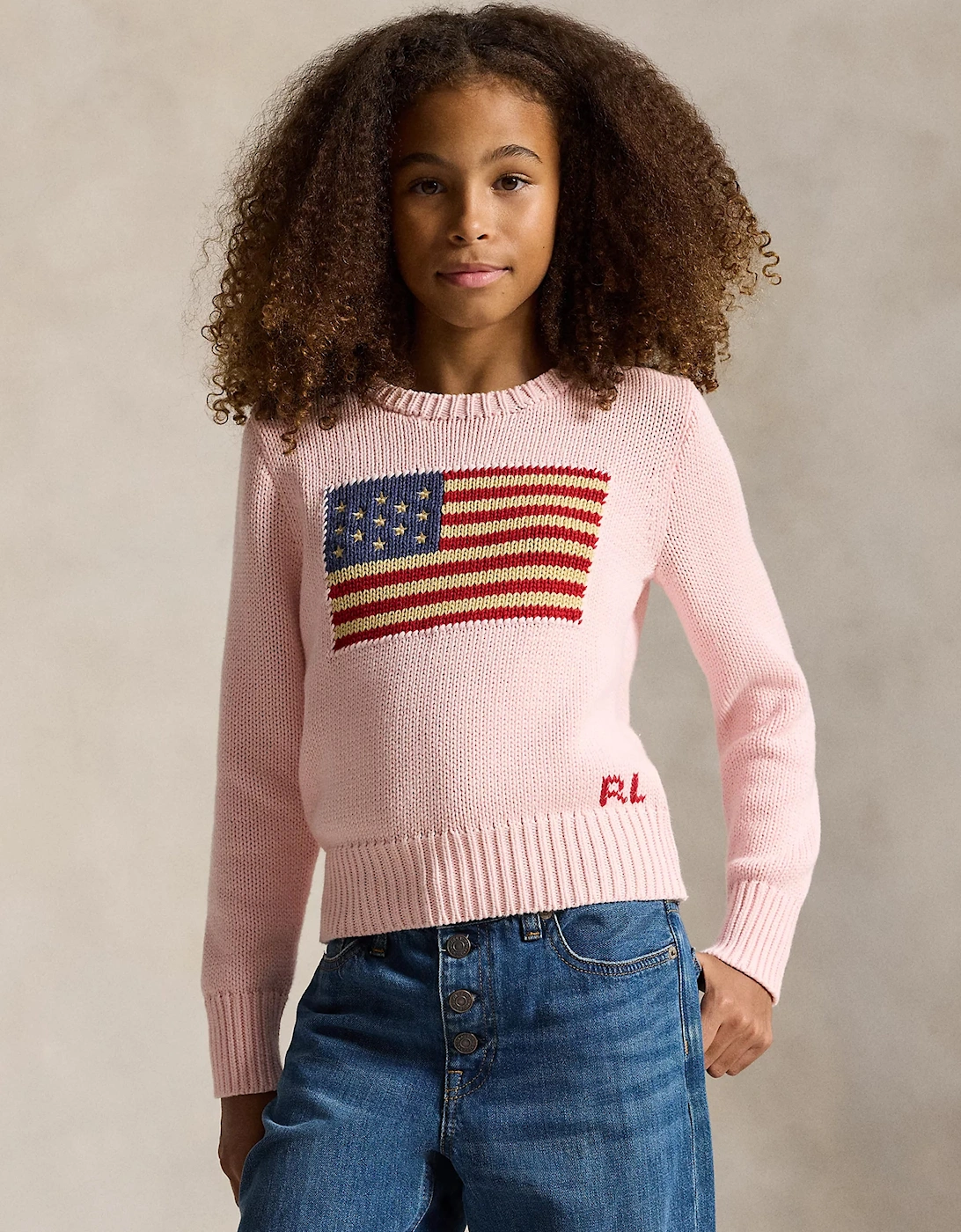 Ralph Lauren Girls USA Flag Jumper in Pink