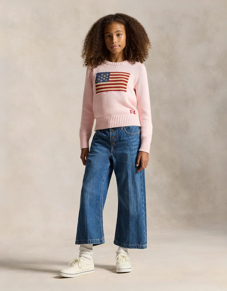 Ralph Lauren Girls USA Flag Jumper in Pink