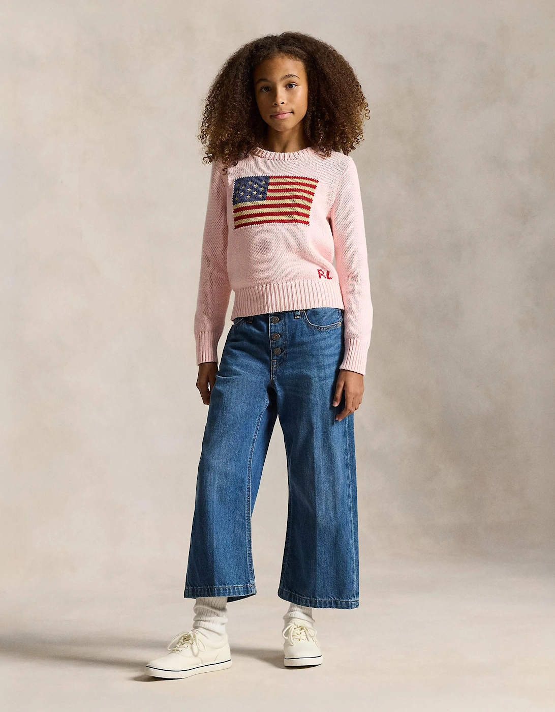 Ralph Lauren Girls USA Flag Jumper in Pink