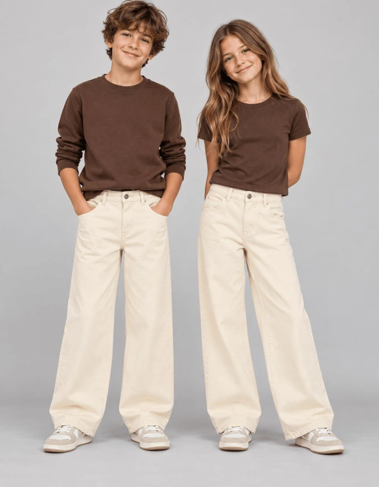 Childsplay Basics Kids Wide Leg Jeans in Beige