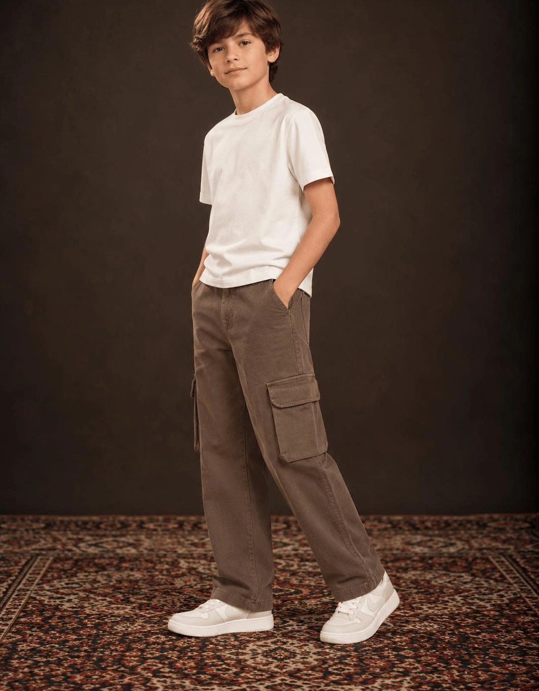 Childsplay Basics Boys Gabardine Cargo Trousers in Brown