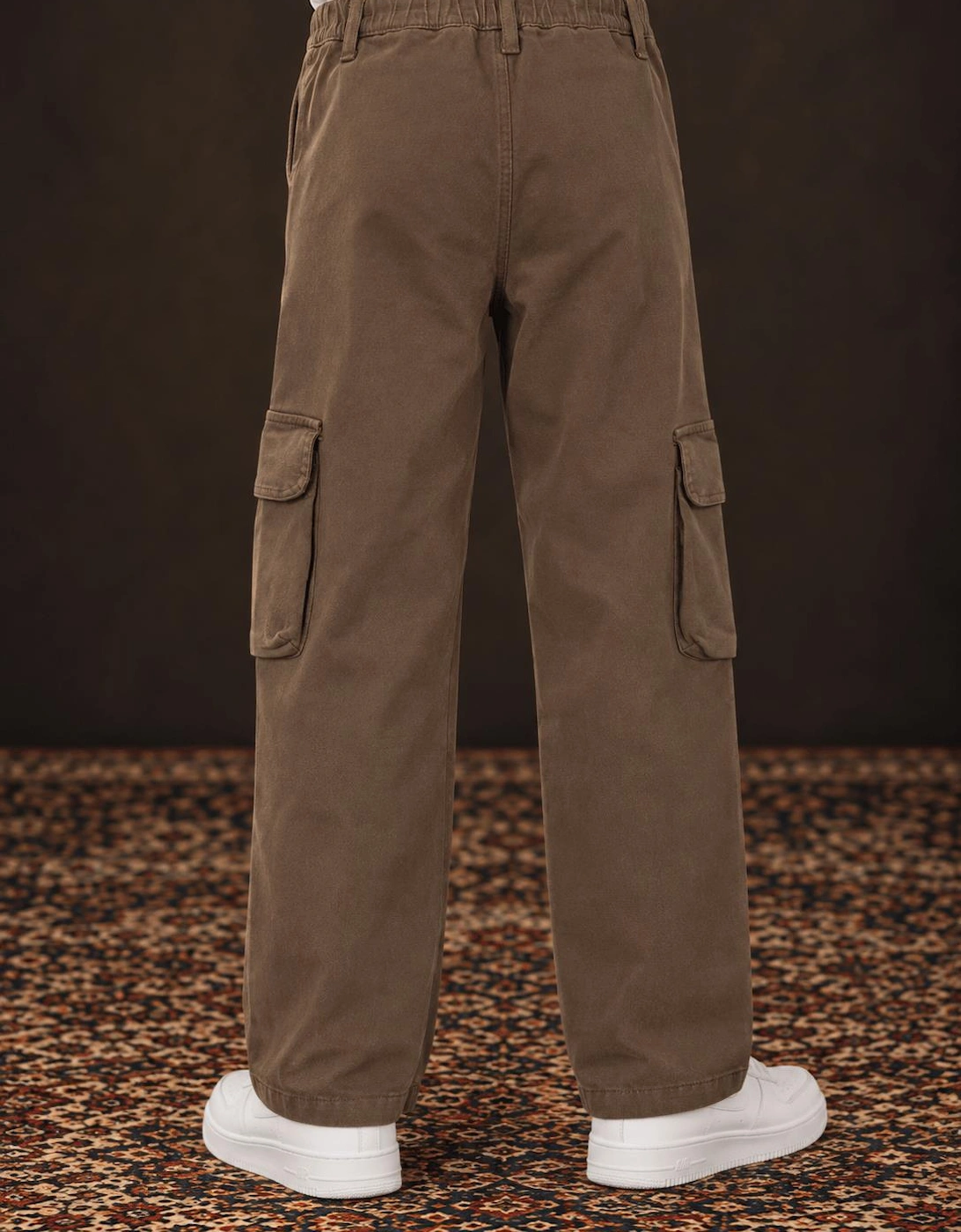 Childsplay Basics Boys Gabardine Cargo Trousers in Brown