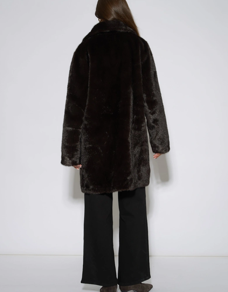 Bitter Chocolate Double Breasted Faux Fur Coat
