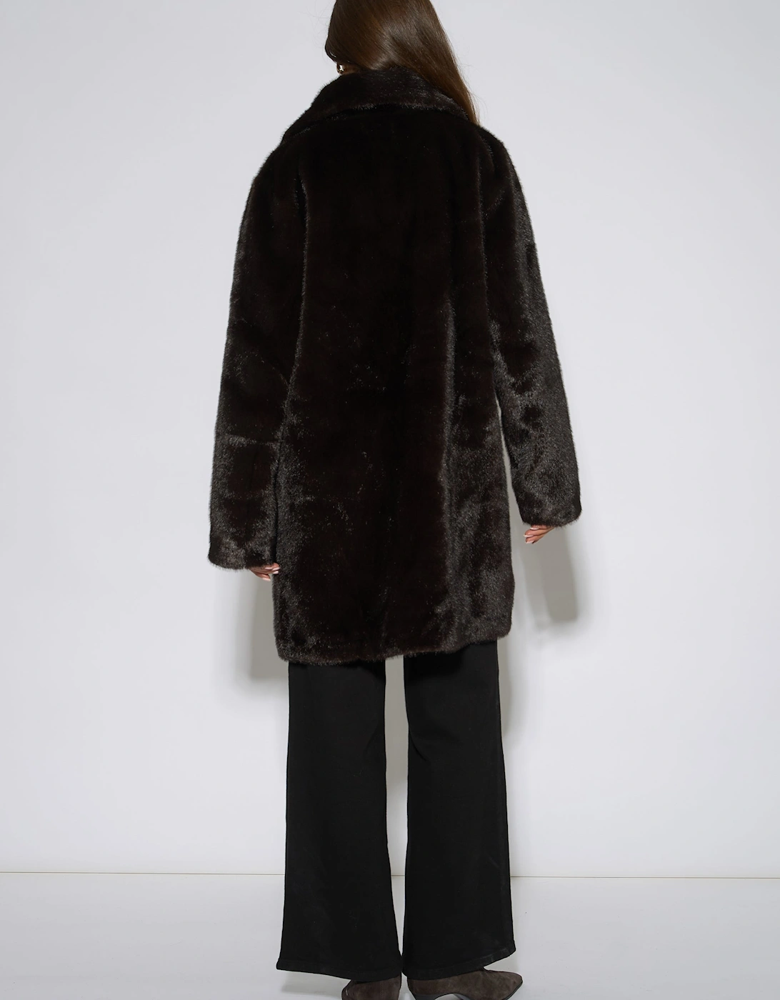 Bitter Chocolate Double Breasted Faux Fur Coat