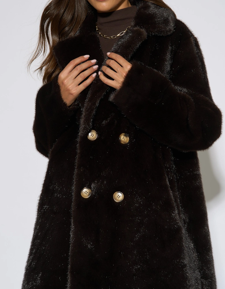 Bitter Chocolate Double Breasted Faux Fur Coat